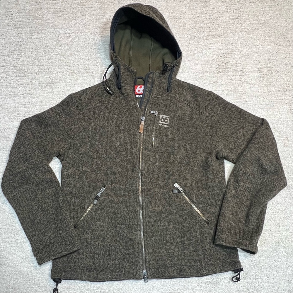 66 North Vindur Brown Wool Blend Full Zip Hooded Jacket Size Medium